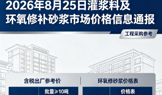 天峨2026年8月25日灌浆料及环氧修补砂浆市场价格信息通报